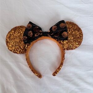 Gold Sequin Mouse Ears Halloween Headband with Black Bow